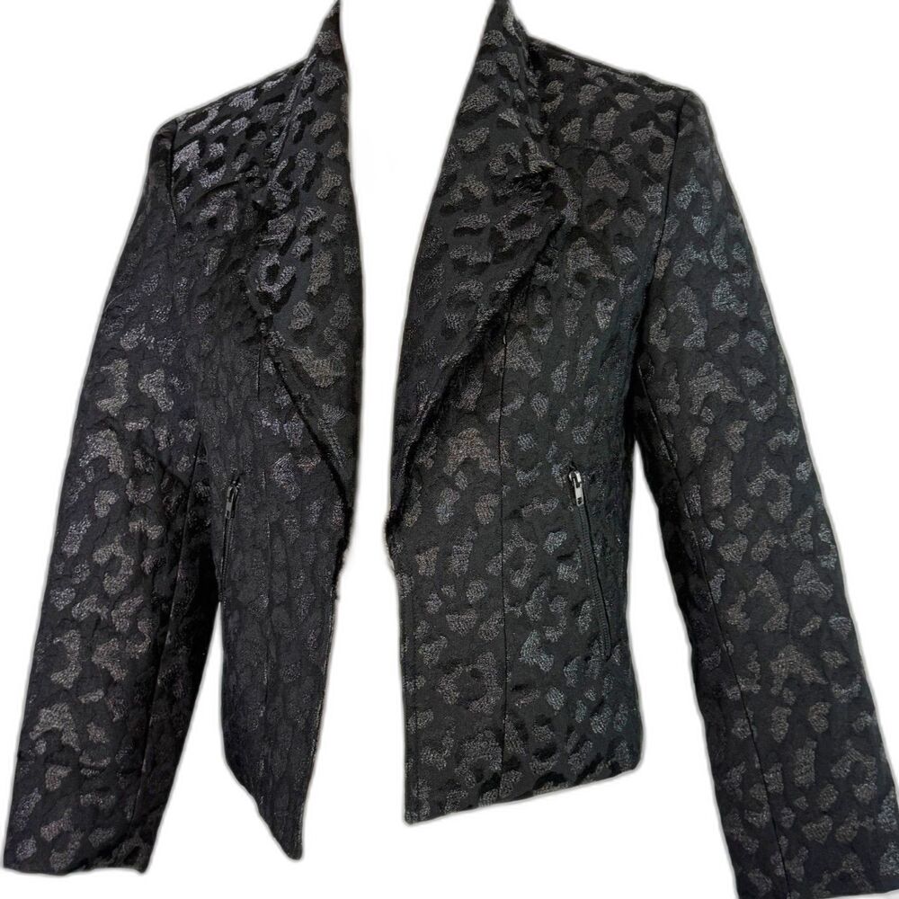 Alberto Makali | Black Leopard Baddie Glam Metallic Distressed Jacket | Sz S